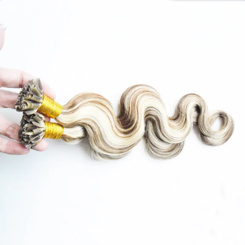 Увеличение волос Fusion 1G / Strands Remy Body Wave Prelanded Кератиновые волосы на колесике на кератиновые капсулы для волос для ногтей 100s / pack