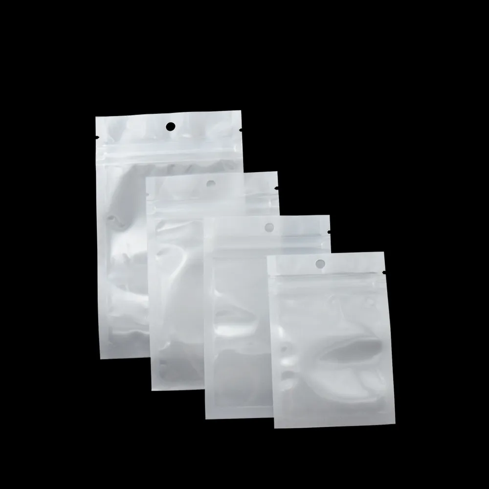 2018 Promotion Clear White Realable Plast Paketväska Med Rund Hang Hole Högkvalitativ Zip Lock Packing Packages Pouch Heat Seal Bag