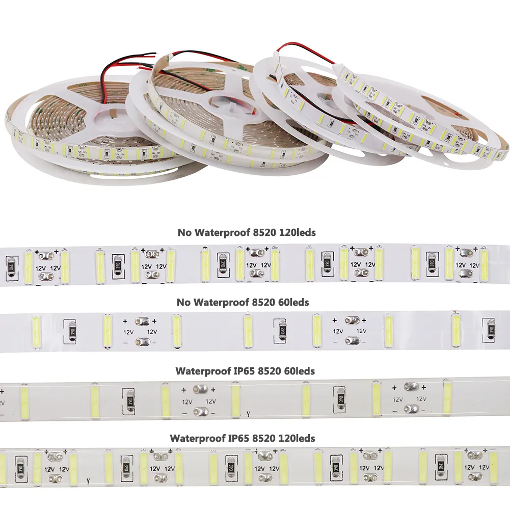 LED Strip Light 5M 8520 SMD DC 12V 120leds / m Vattentät IP65 IP33 Flexibel bandsträng LED-lampa Lights Night Decor