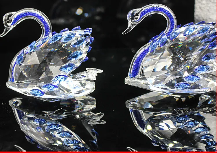 DingSheng Blue Crystal Swan Figurines Artifial Glass quartz Animal Crafts For Decoration Accessories Wedding Gifts