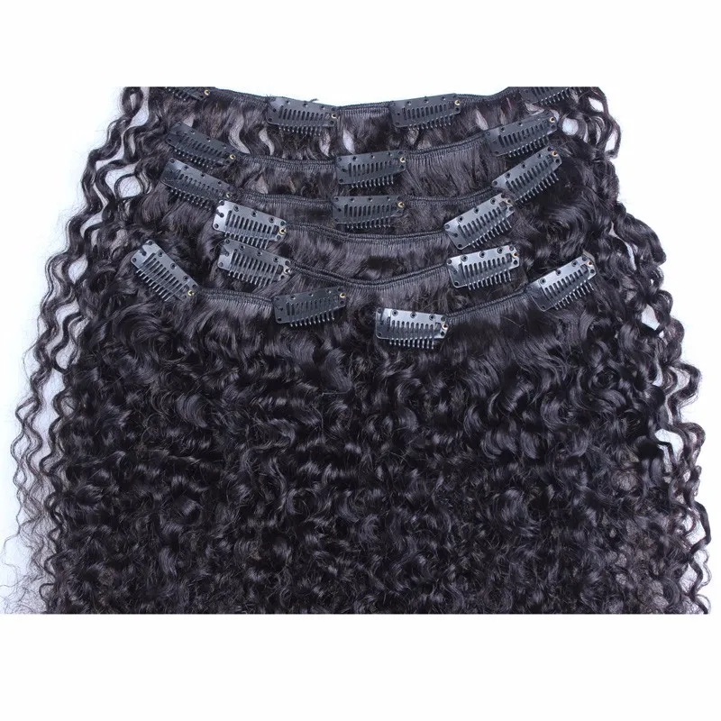 Kinky Curly Clip Nos Extensões de Cabelo Humano Definido Nautral Cor Clipe Chefe Remy Hair 4B 4C 3B 3C