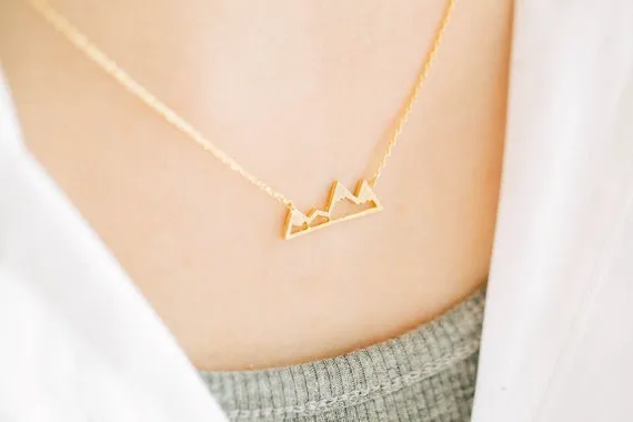 Fashionable mountain peaks pendant necklace geometric landscape character necklaces electroplating silver plated necklaces gift fo4143992