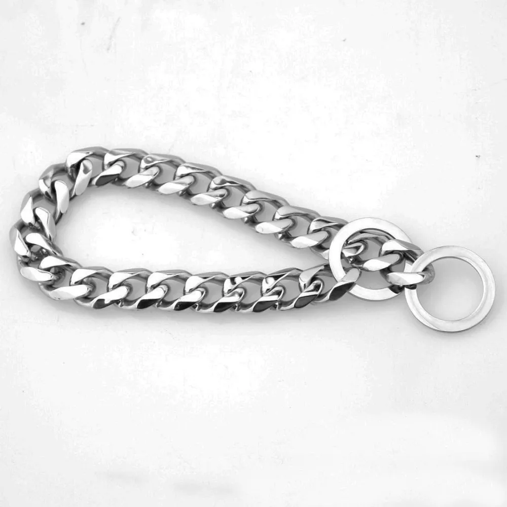 Top Quality 19mm 12 ~ 34 pollici argento tono argento doppio cordobano cubano pet link in acciaio inox catena cani collare all'ingrosso pet collane