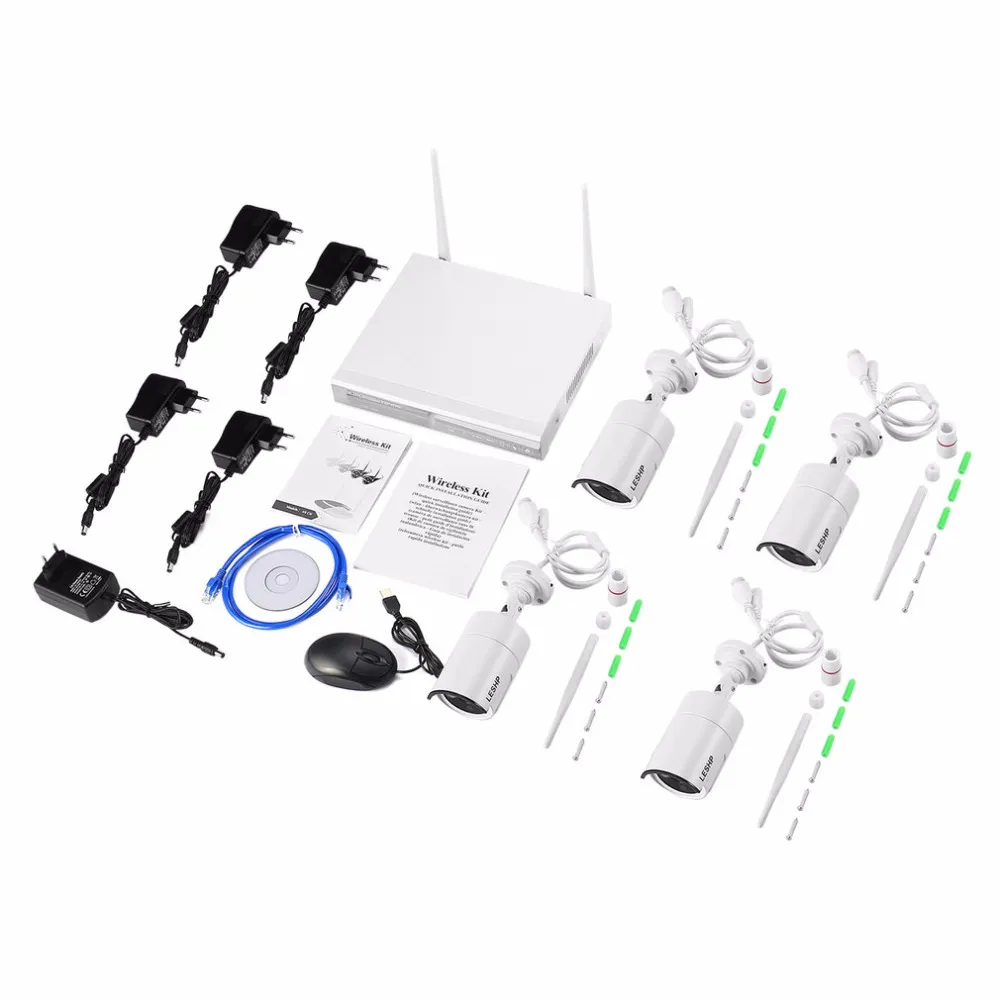 Freeshipping Wireless Camera WiFi 960P IP 4CH NVR CCTV Systeemvideo Recorder 4 x 1,3mp Wifi Outdoor Network IP-camera's met 1T HDD