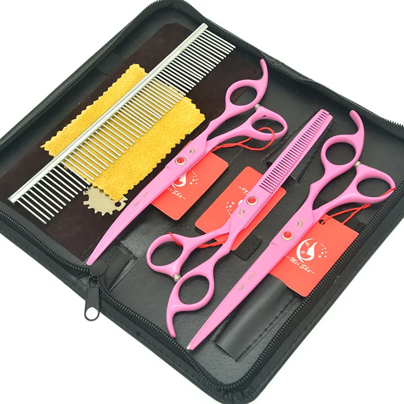 Meisha 7.0 "Pet Clipper Set JP440C Professionale Straight Curved Pet Grooming Forbici da taglio 6.5" Cut Rate 20% -30% Thinning Shears HB0171