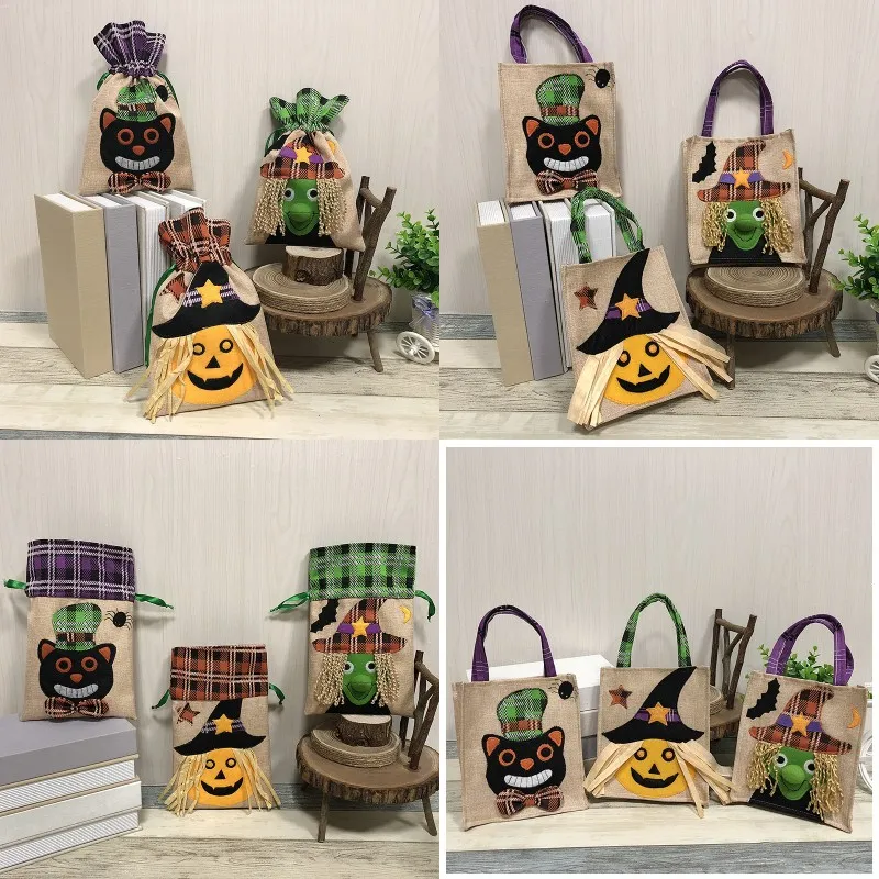 Cartoon Witch Pumpkin Black Cat Modello Candy Bag Corda Halloween Party Show Favor Decor Spirit Festival Biscuit Kids