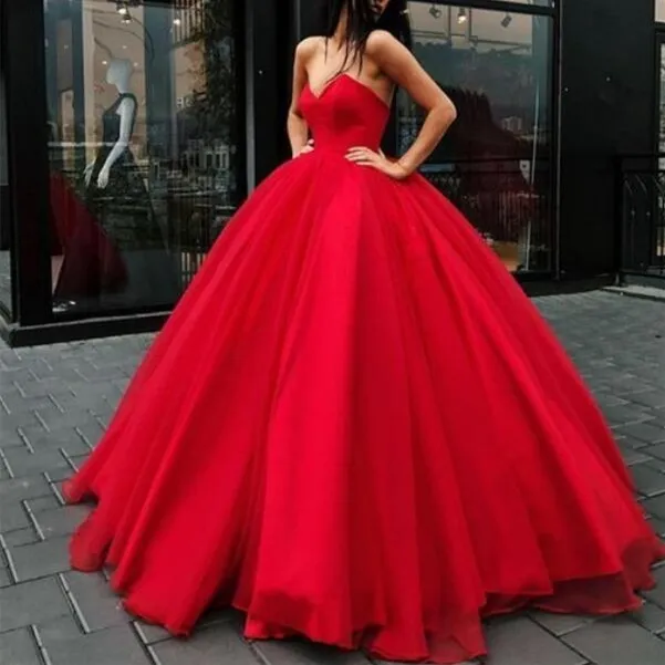 Buy THE LONDON STORE Women's Red Evening Dress Lace Organza Strapless Dress  Princess Wedding Ball Gown with Flower at Amazon.in