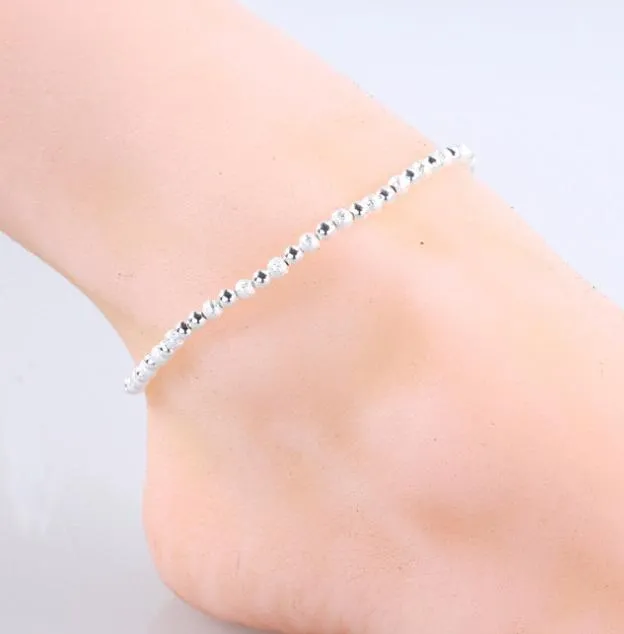 Fashion 925 Sterling Silver Anklets For Women Ladies Girls Unique Nice Sexy Simple Beads Silver Chain Anklet Ankle Foot Jewelry Gift Wedding