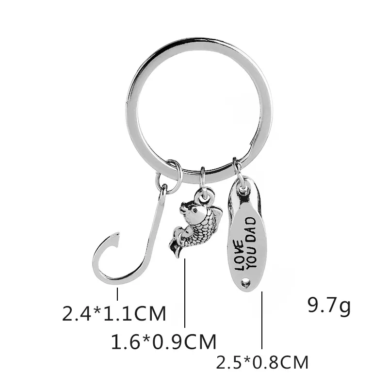 LOVE YOU DAD Fish Hook Keychain Fishhook Key Rings Holders Father Birthday bag hangs fashion jewelry