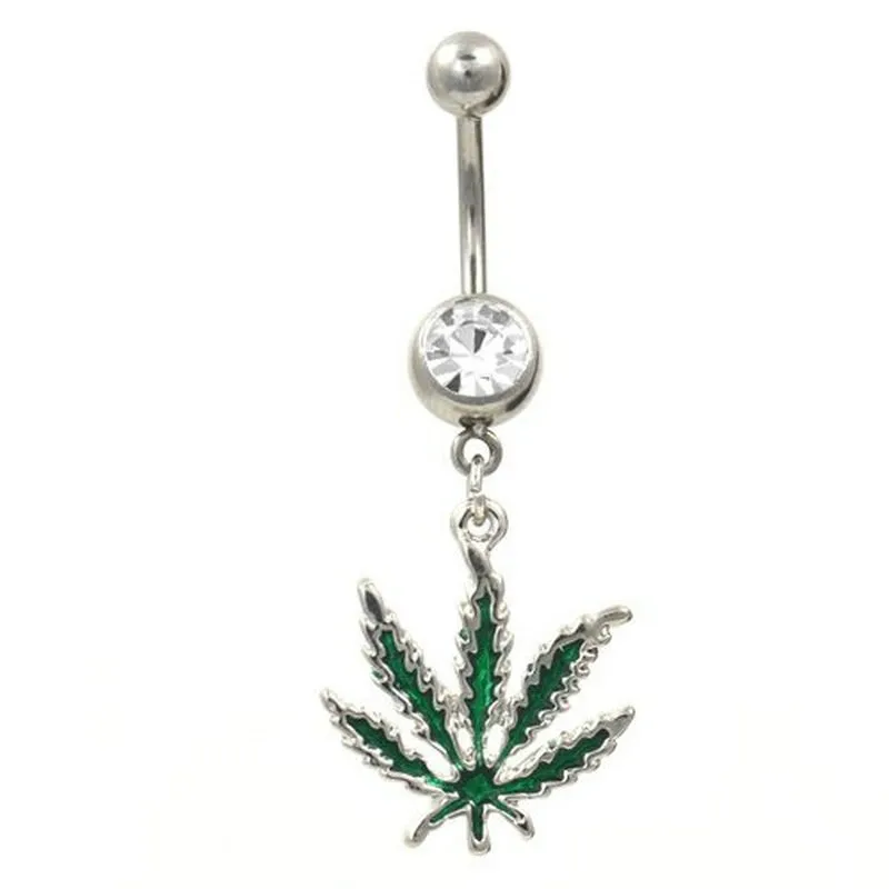 316L Chirurgiczna stal nierdzewna Kryształ Rhinestone Belly Button Pępek Pierścienie Nowy Body Piercing Biżuteria Desiano Charms Maple Leaf