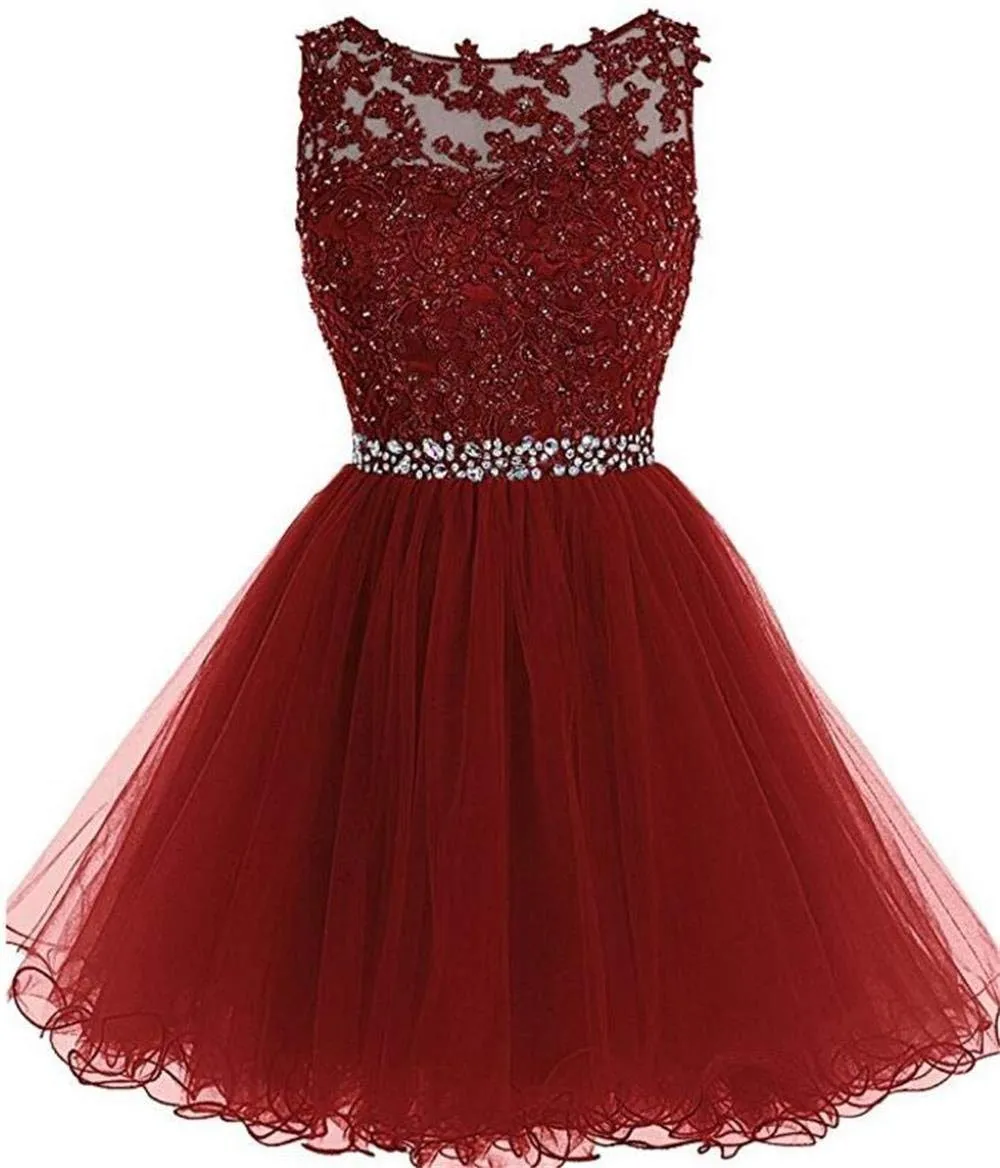 New Short Prom Homecoming Dresses 2019 A Line Tulle Perline Cristalli Appliques Laurea Cocktail Party Gown QC1300