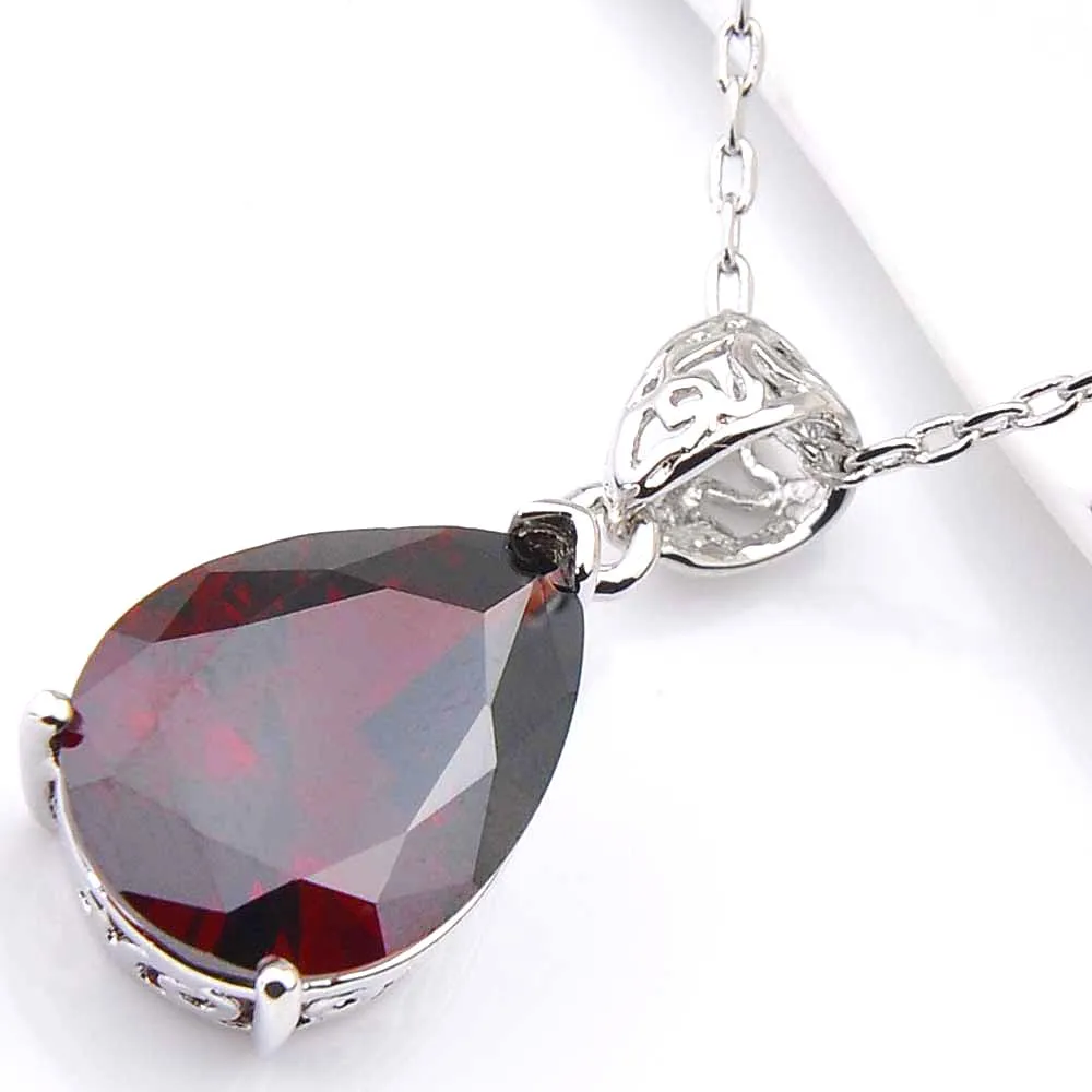 Luckyshine Doskonałe połysk wody Red Garnet Wisiorki Wedding Party dla kobiet Cyrkon Charms Wisiorki Naszyjniki