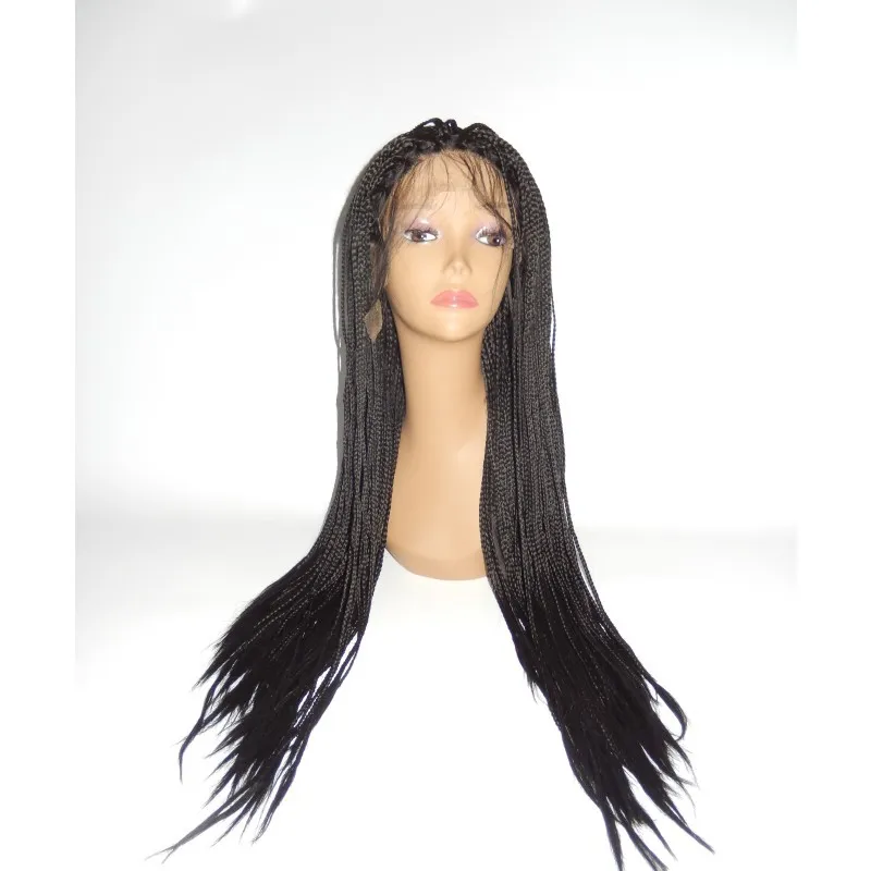 Mode African American Black / Brown / Blonde Box Flätor Wig Värmebeständig Syntetisk Lace Front Wig Micro Flätade peruker för svarta kvinnor