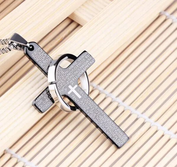 Bible Cross Single Circle Pendant Necklace Fashion Titanium Steel Men's Necklaces Hot Sales New 