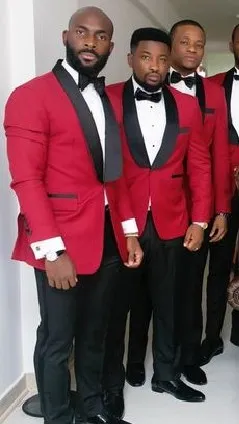 Red/White 2 Piece Suit Groom Tuxedos Bridegroom Men Wedding Blazer High Quality Men Business Dinner Prom Suit((Jacket+Tie+Pants) 1206