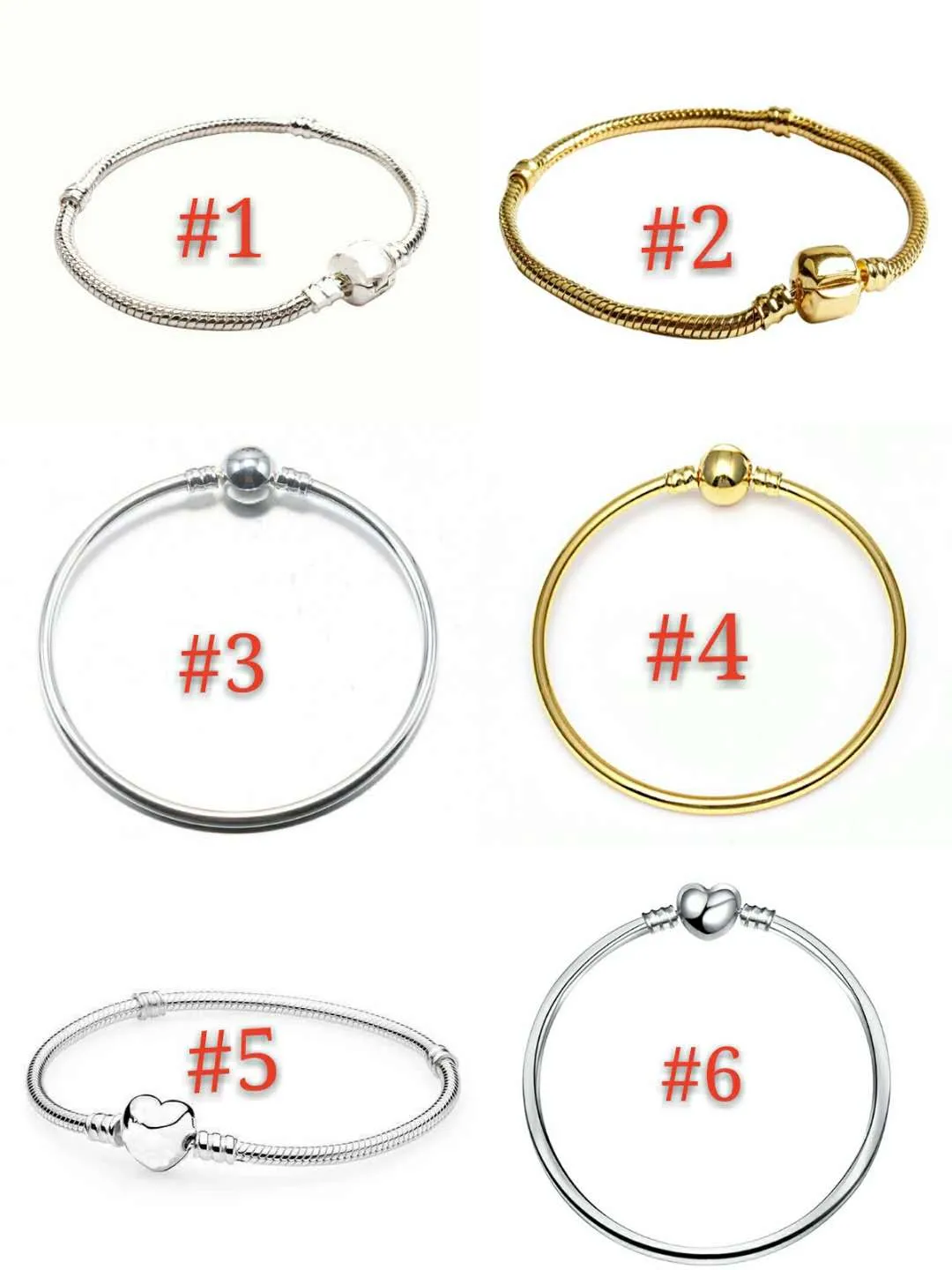 17-21cm 5 styles 925 Silver Plated Bracelet Snake Chain Bangle with Barrel Clasp Fit European Beads Bracelet for DIY jewelry