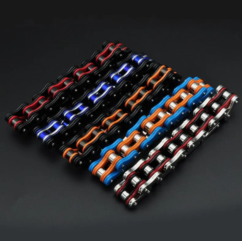 Moda Masculina Feminina Motociclista Corrente de Bicicleta Pulseiras Jóias Ouro Preto Laranja Azul Banhado Aço Inoxidável Motocicleta Bicicleta Corrente Pulseira Bracelete Pulseira