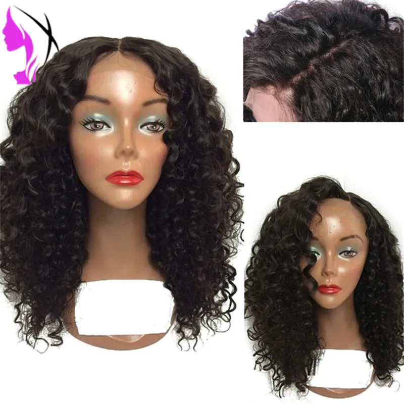 Free shipping side part kinky curly Synthetic Lace Front Wig With Natural Hairline Heat Resistant Fiber Hair Short Wigs For Women