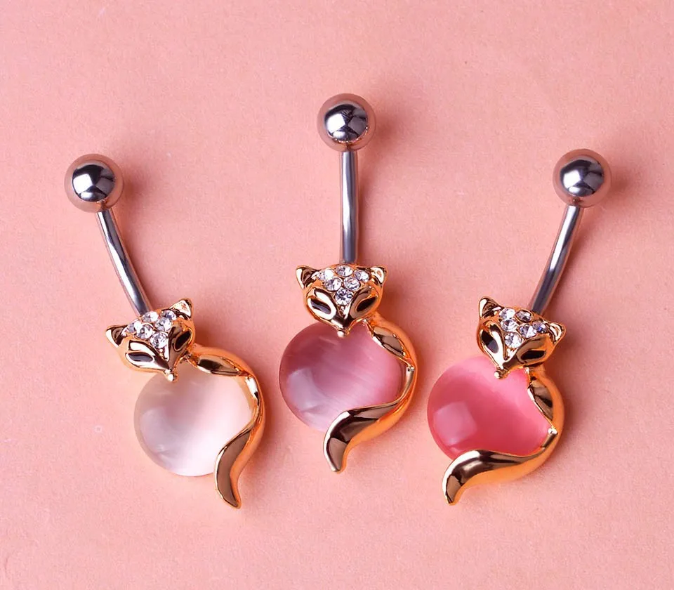 Crystal Fox Guldpläterad Dangle Belly Button Navel Rings Body Piercing Smycken