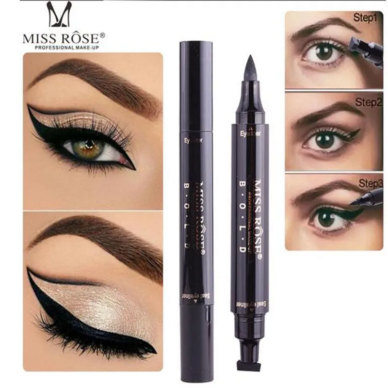 Miss Rose Marca Olhos Forro Líquido Make Up Lápis Preto À Prova D 'Água Double-ended Maquiagem Selos Delineador Lápis frete grátis