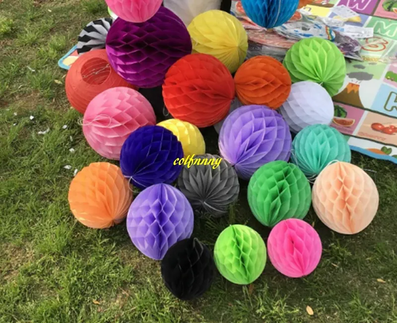 20pcs / parti 15cm 20cm 25cm 30cm 35cm Tissue Paper Blommor Honeycomb bollar för bröllopsfest gynnar dekoration