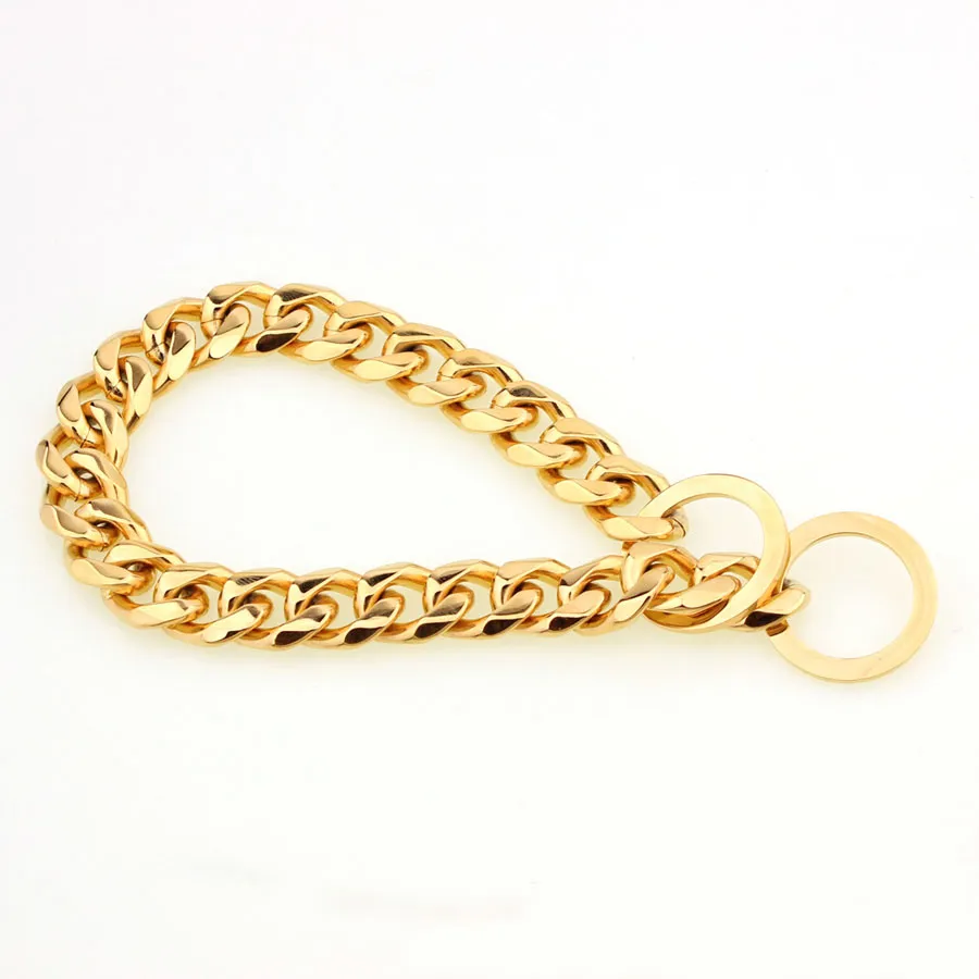 Verkaufe 15 mm 1234 Zoll Goldton Double Curb Cuban Rombo Link Edelstahl Hundekette Halskette Halsband Ganze Drop7474705