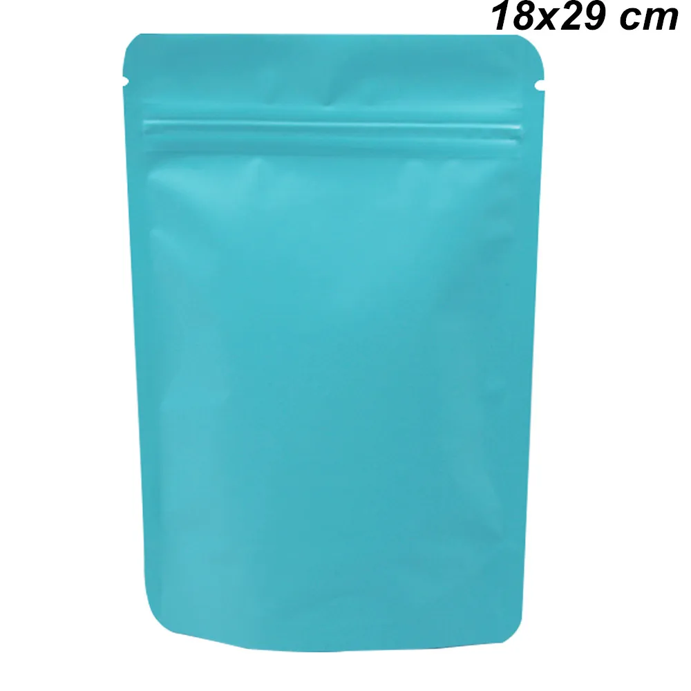 18x29 cm Azul Stand Up Resealable Pure folha de alumínio Pacote Bolsas Matte Foil reutilizável Mylar Zipper Bolsa de armazenamento para frutas feijão seco