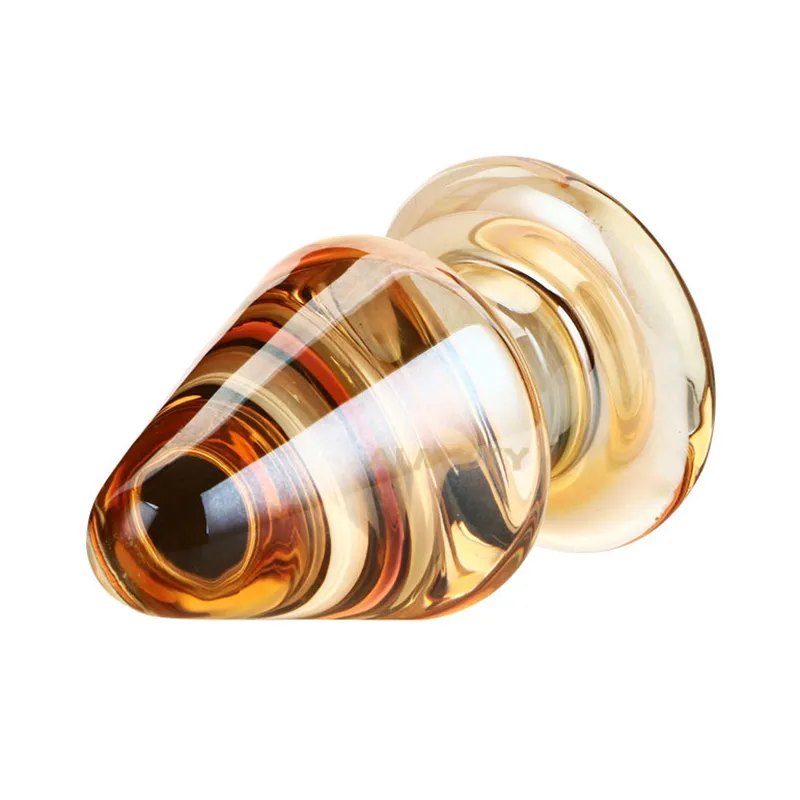 50mm Glass Sex Toys Golden Cone Big Anus Plugs Crystal Butt Plug Men Gay Erotic Toy3328678