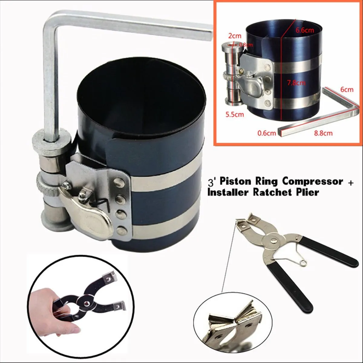 New Piston Ring Compressor Installer Ratchet Rether Remover Expander Motor Tool6538004