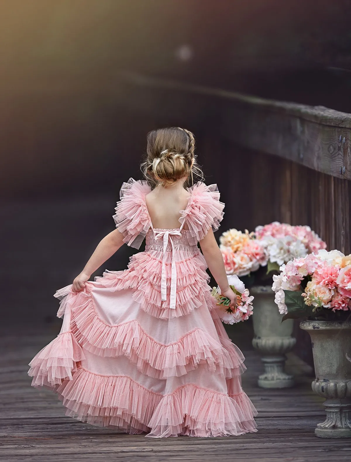 Lovely Blush Pink Flower Girl Dresses Tiered Ruffle Tulle Pageant Gowns First Communion Floor Length Custom Made Kids Prom Dresses