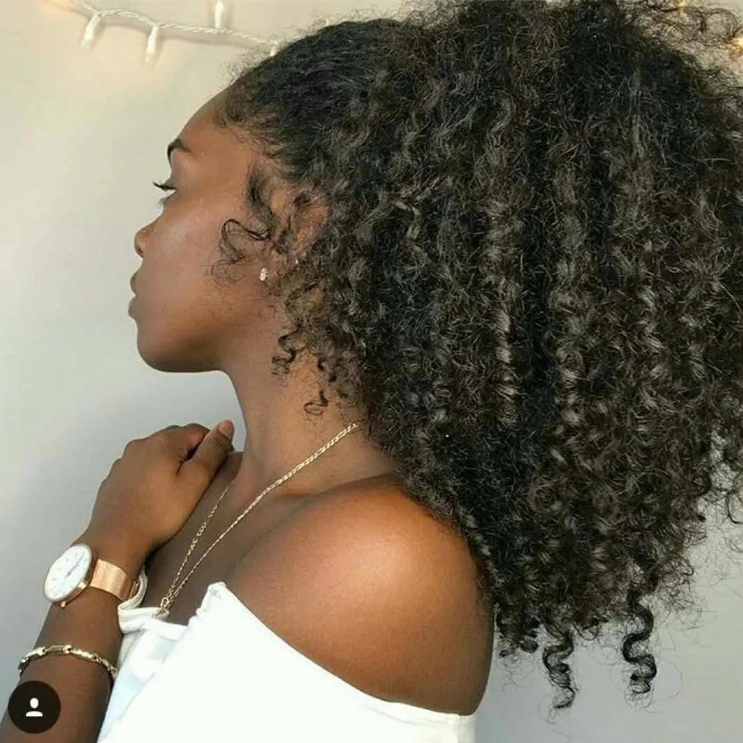 kinky krullend afro paardenstaart haarstukjes nieuw haar paardenstaart maagdelijke Braziliaanse menselijke haar trekkoord paardenstaarten haarstukken 160 g donkerbruine kleur