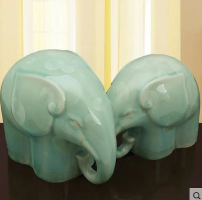 Zielony Biały Różowy Ceramiczny Elephant Miłośnicy Home Decor Rzemiosła Dekoracja Ozdoba Ceramiczna Kawaii Ornament Porcelanowy Figurki Zwierząt