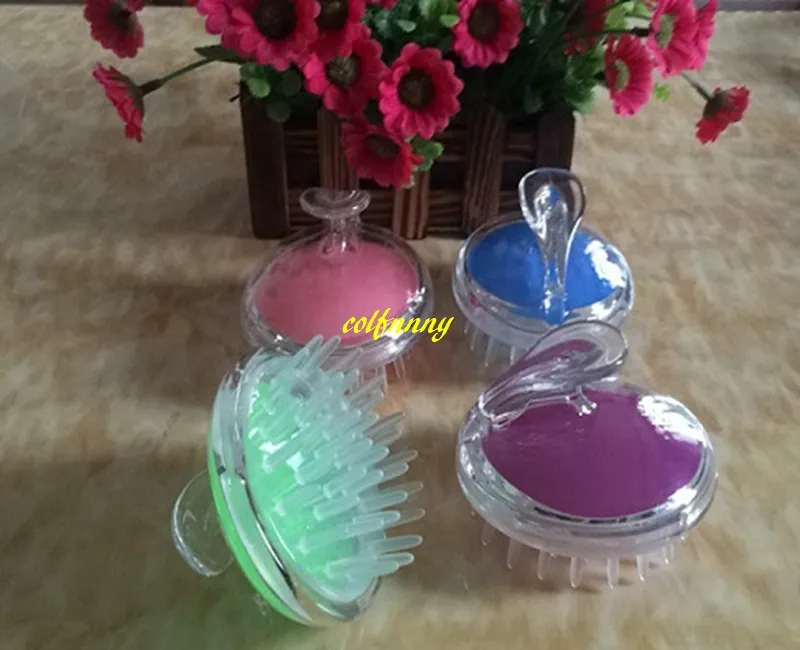 Fast shipping Round silicone head massager Wash brush massage scalp itching bath plastic head meridian Hair Comb