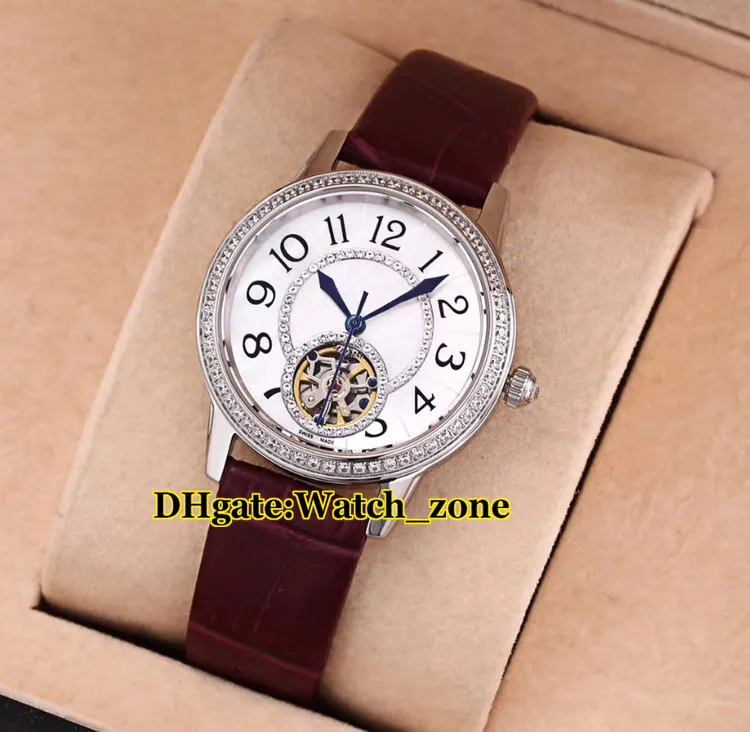 Yeni Rendez Vous Q34134E4 3412402 Beyaz Dial Otomatik Turbillon Bayan İzle Gül Altın Pırlanta Deri Kayış Moda Lady Saatler