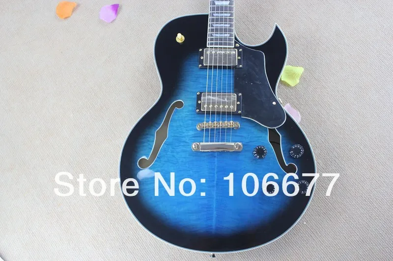 Ücretsiz Kargo 2014 Yeni Geliş Yüksek Kalite Mavi Sunburst Alev Akçaağaç Üst G Caz ES137 Hollow Vücut Archtop Gitar Satılık