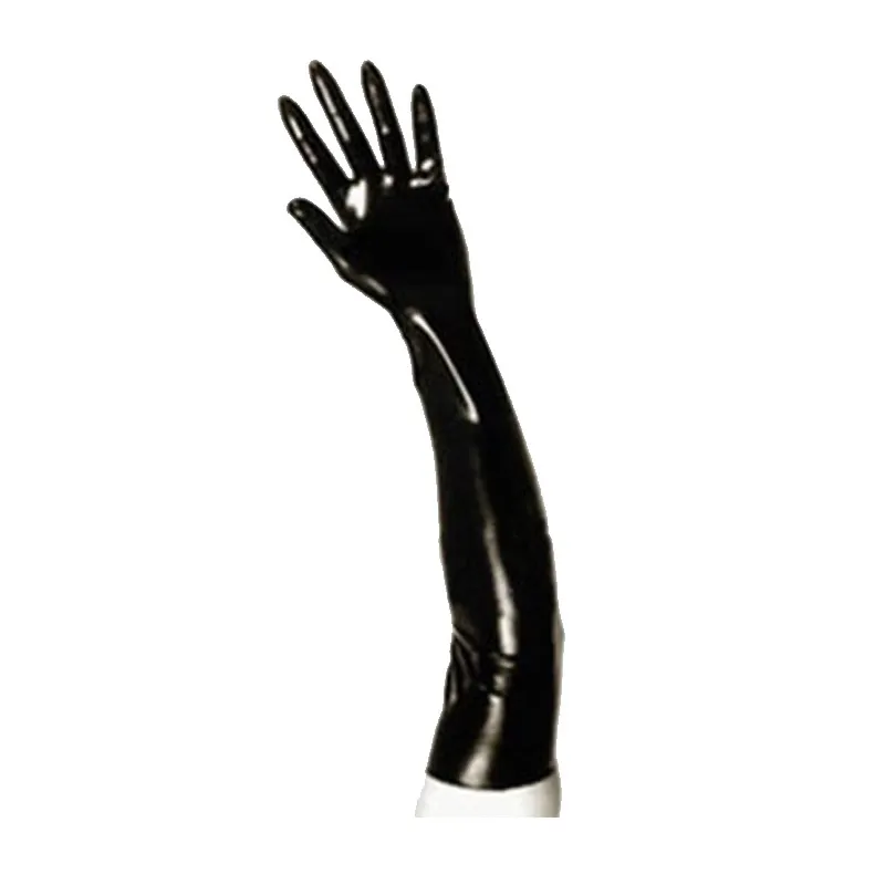 Gants longs en latex sexy noirs et rouges avec mitaines en caoutchouc sans  doigts