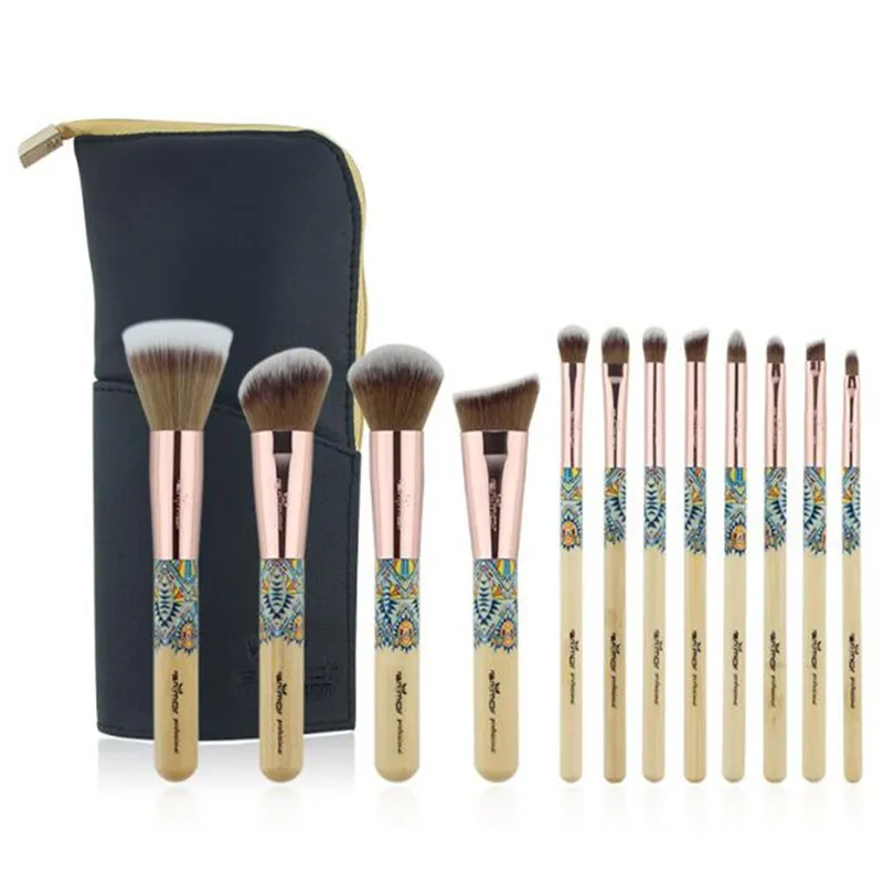 12 pcs conjuntos de bambu pincel de maquiagem profissional make up brush set Fundação Highlighter Eyeshadow Burshes Ferramenta DHL frete grátis