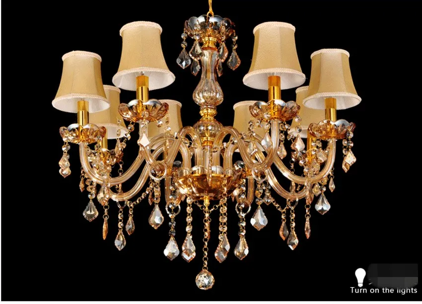 Gouden luxe kristal kroonluchter verlichting Europese stijl kaars hanglampen 6/8 / arm woonkamer restaurant hotel verlichtingsarmatuur