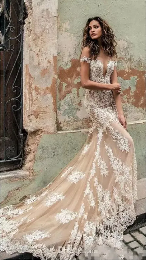 Abito Da Sposa Sirena In Pizzo Champagne 2024 Scollatura Profonda Coglione Fuori Spalla Da Sposa Abito Da Sposa Da 107 86 DHgate