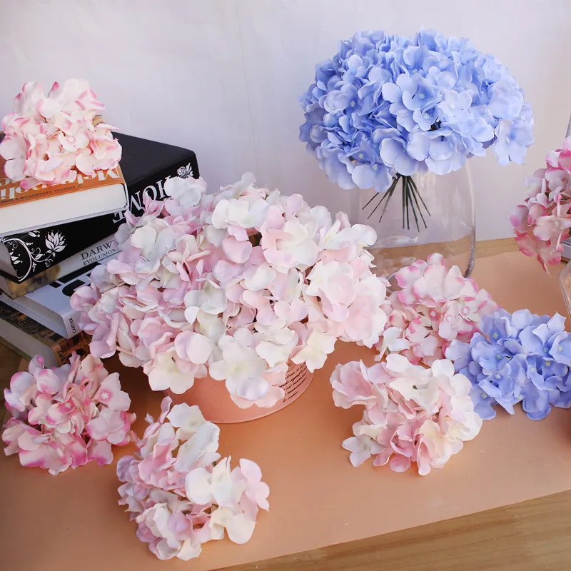 10 unids/lote de flores de hortensia de seda artificiales coloridas de lujo, decoración del hogar DIY, accesorios de corona de pared de flores para boda