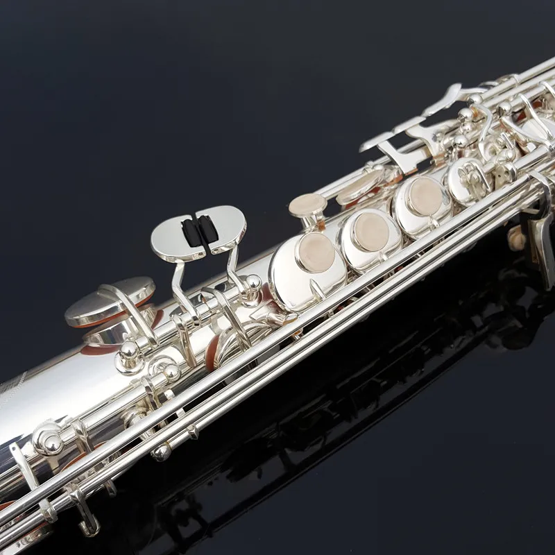 Nieuwe aankomst sopraan b b saxofoon parel knoppen hoge kwaliteit messing verzilverde muziekinstrumenten met zaak