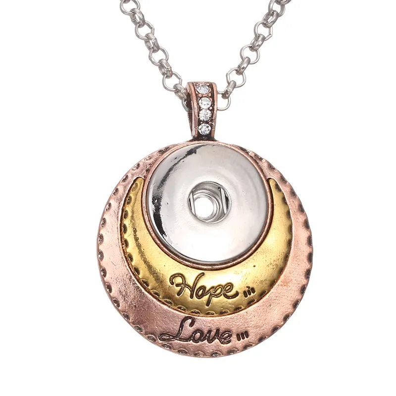 Fashion Hope Love Letters Charms Snap Button Necklace MOON SUN Pendant DIY 18mm Ginger Snap Buttons Gift Party Necklace Jewelry