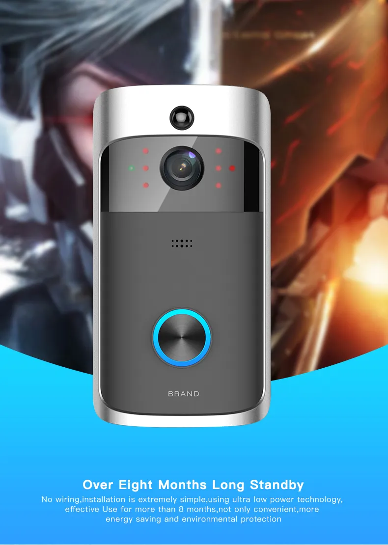 V5 Wireless Video Doorbell WiFi Detecção Remota Detecção Eletrônica HD Visível Visível Visão Noturna 10 pçs / lote