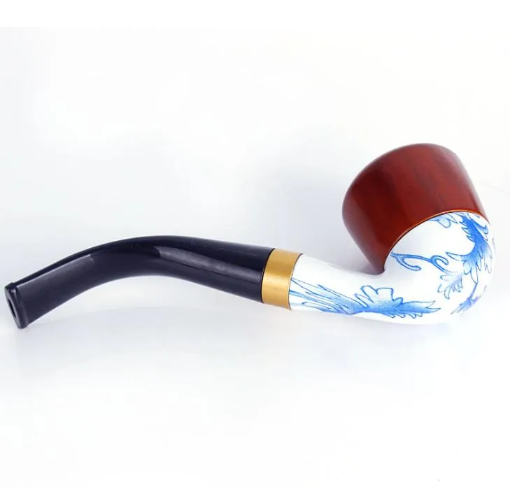 Tubos de fumantes de porcelana azul e branca imita￧￣o de madeira vermelha tubo port￡til Tubo de filtro de limpeza remov￭vel port￡til