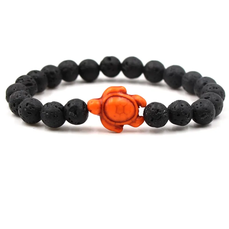 Tortoise Charms 8mm Natural Black Lava Stone Beads Bracelet Essential Oil Perfume Diffuser Bracelets Stretch Yoga Jewelry