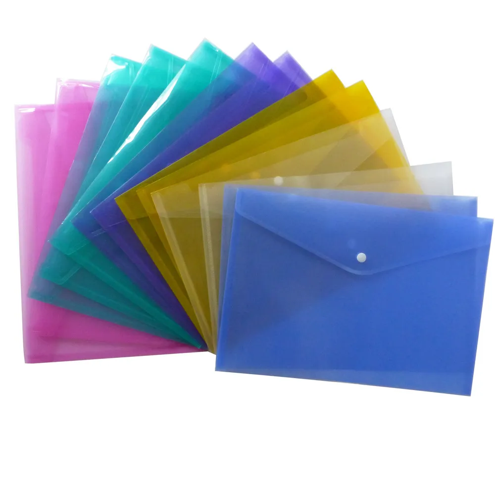 Wholesale A4 File Folder Transparent Plastic Document Bag Hasp Button