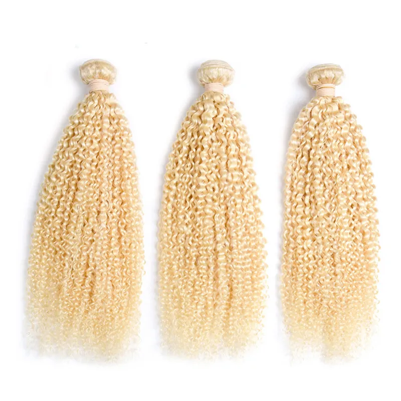 Brésilien Kinky Cheveux Humains Curly 3 Bundles 100% Remy Remy Hair Weave Extension 613 Blanchis Blond Blonde Fouets de tissage de cheveux bouclés