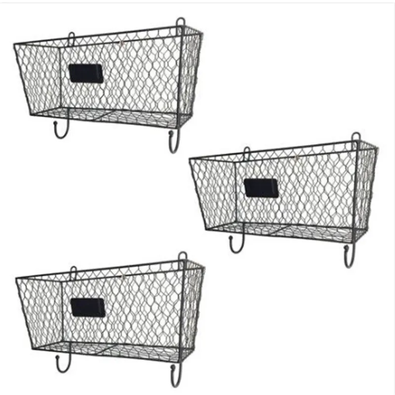 Gratis frakt 3st Wire Brev Mail Mount Metal Rack Basket Vintage Triple Arrangör Svart