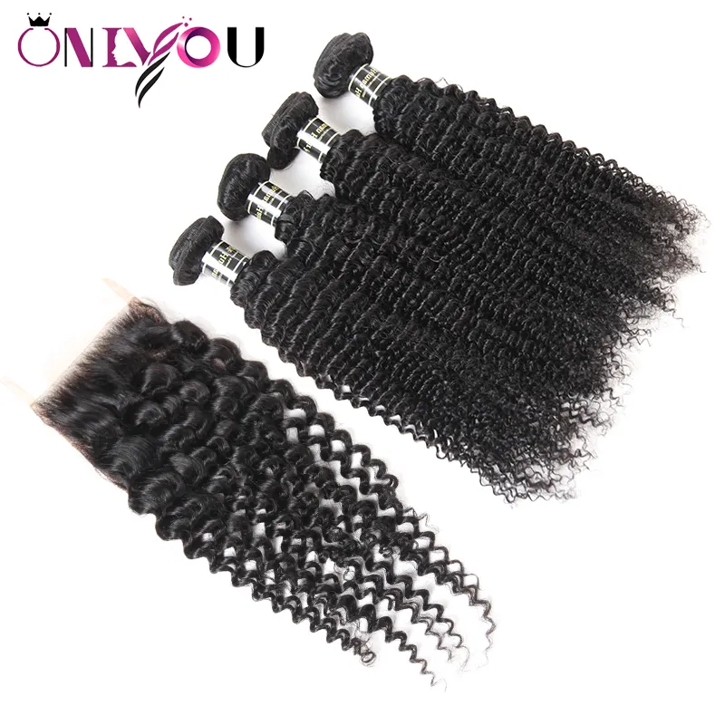 Flash Deals Malaysian Kinky Curly Virgin Hair Bundles with Top Lace Closure kinky Curly Human Hair Extensions فقط لك فقط