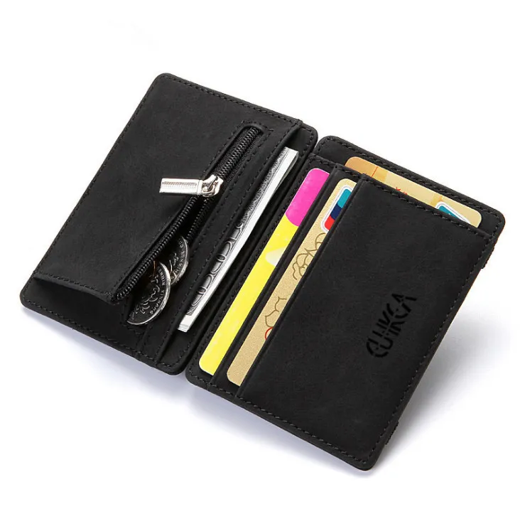 Multicolored Nubuck Leren Compact Magic Portefeuille en Credit / ID Case Houder Kleine rits Munt Pocket Portemonnee voor mannen en vrouwen